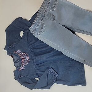 5/$30 VINCE CAMUTO Denim Floral Embroidered Top Long Sleeve + CARTER'S  Jeggings